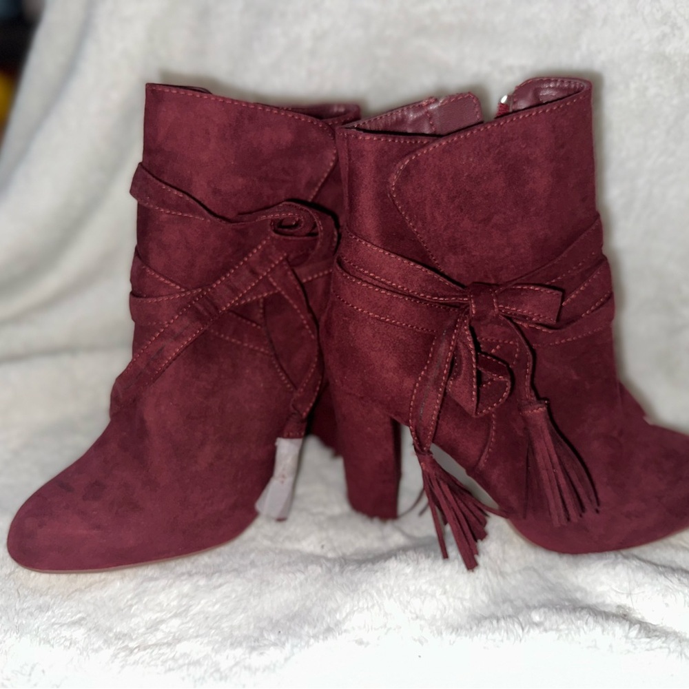 Burgundy Suede Ankle Boots